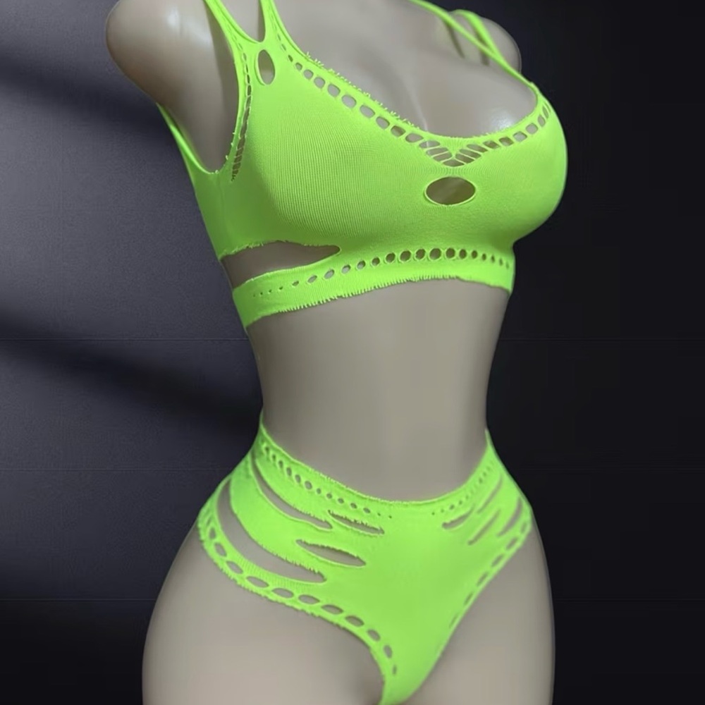 SALE Neon Green Cutout Bikini Set - Women Swim